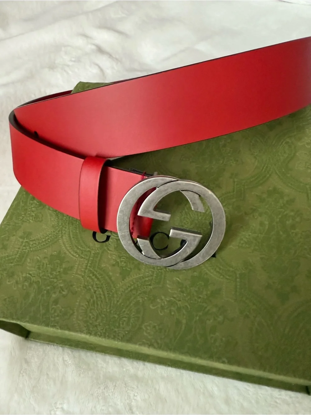 Gucci Double G Red Leather Belt 95